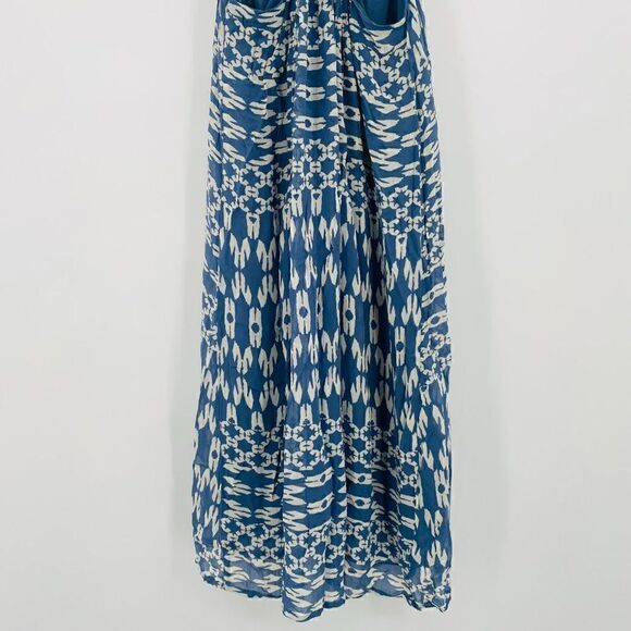 Lucky Brand Size XS Blue & White Boho Racerback Geometric Print Peasant Dress - Picture 8 of 9